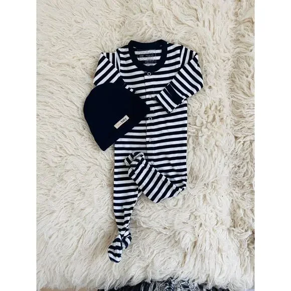 L’ovedbaby Organic Cotton Navy & Stripe Baby Outfit Lot 9pc NB–12M NWT Sleeper - Picture 3 of 8